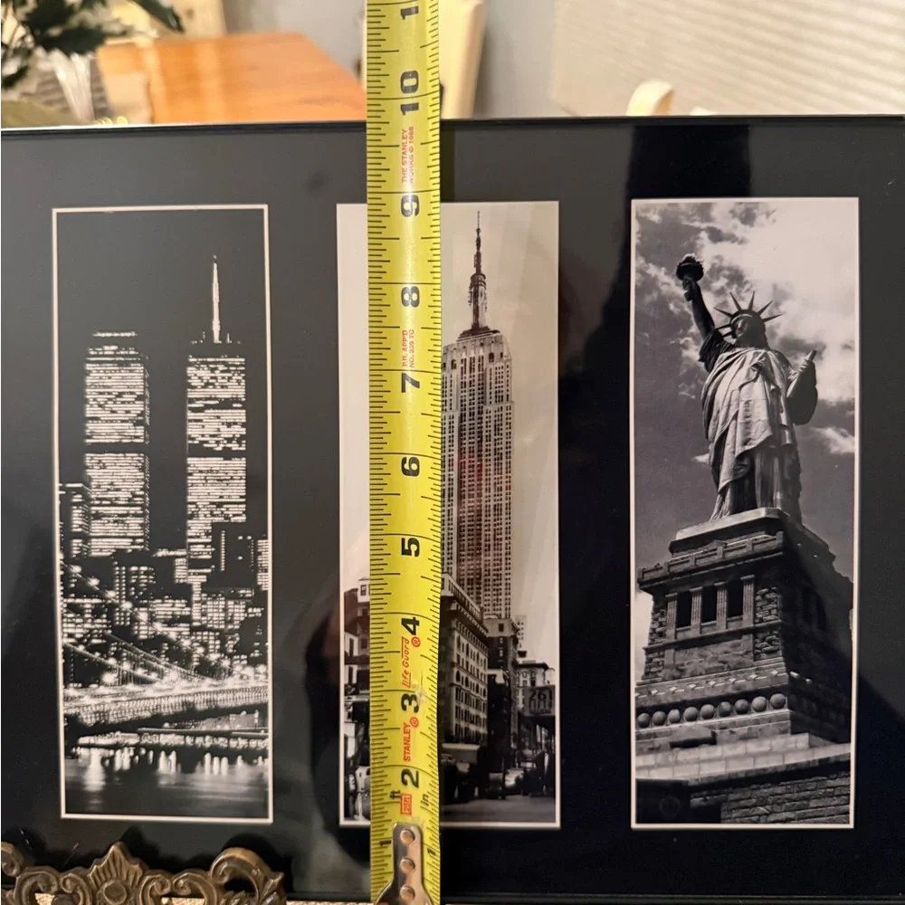 NYC Skyline Wall Frame Black & White-Twin Towers, Empire State Statue of Liberty
